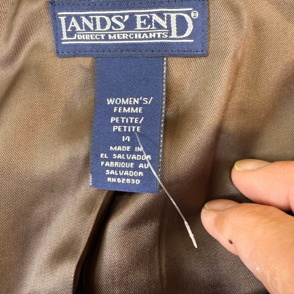 Lands End Women Petite Blazer Jacket Brown Tweed Wool Blend Button Front Size 14 - Picture 7 of 16